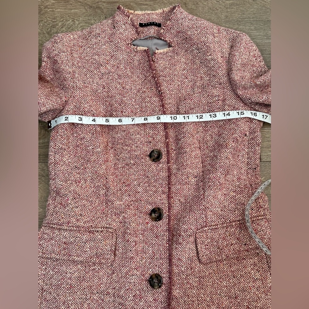 Sisley Rose Pink Tweed Wool Coat Jacket US 4 Mid-Thigh Length Italian Tailored - Picture 12 of 15